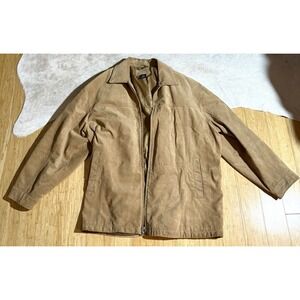 Harbor Bay Tan Suede 100%‎ Leather Coat Jacket Size 2XLT Men's Full Zip Pockets